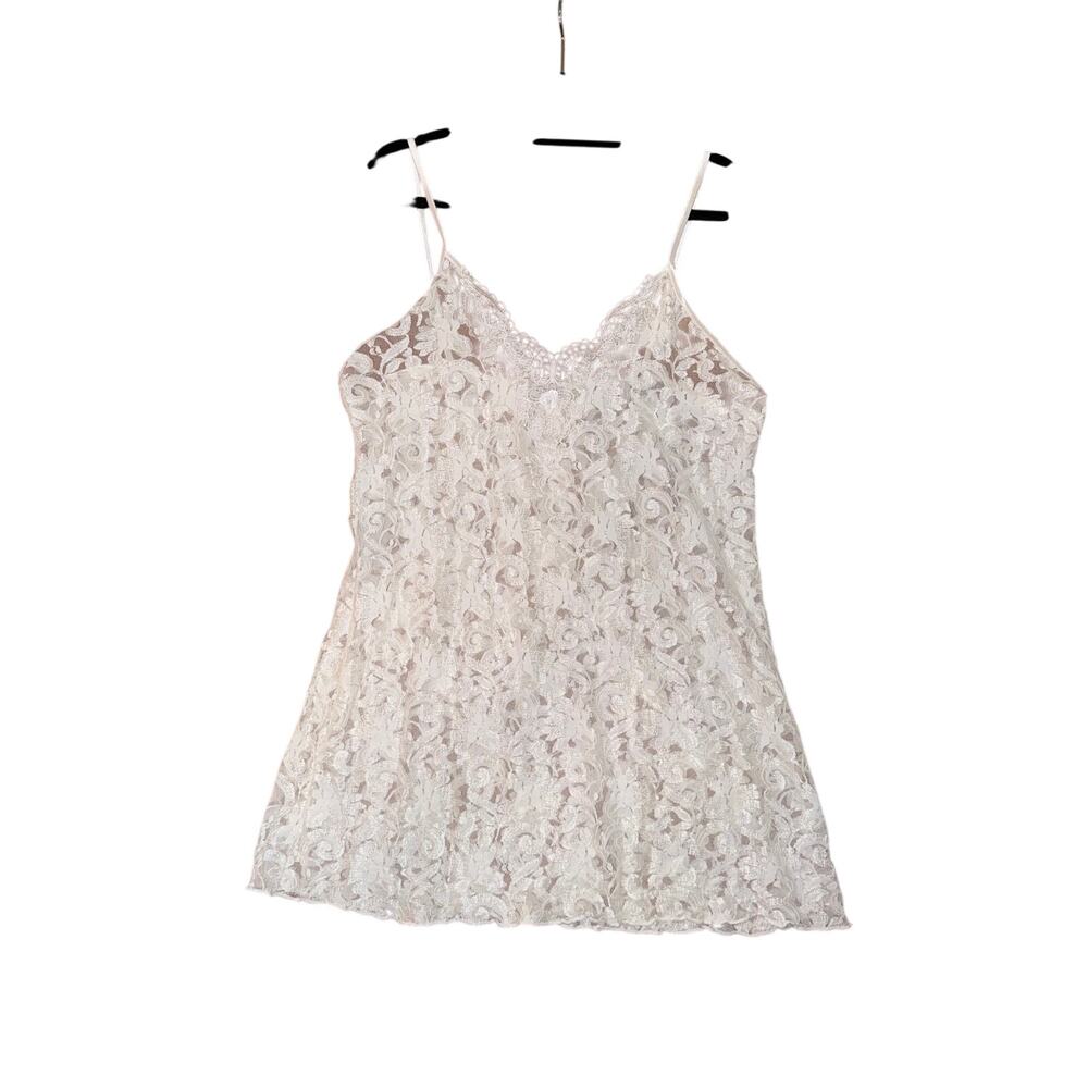 Vintage cinema toile white lace slip short nightie gown XL 100% nylon bridal
